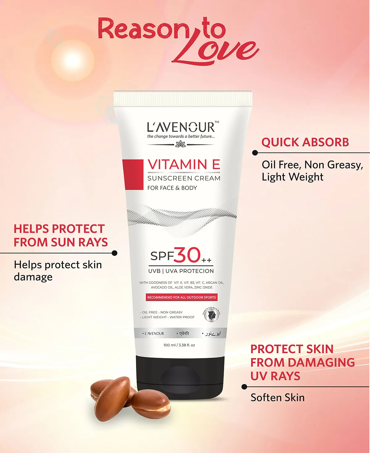 L’avenour Vitamin E Sunscreen, SPF 30 - 100 ml