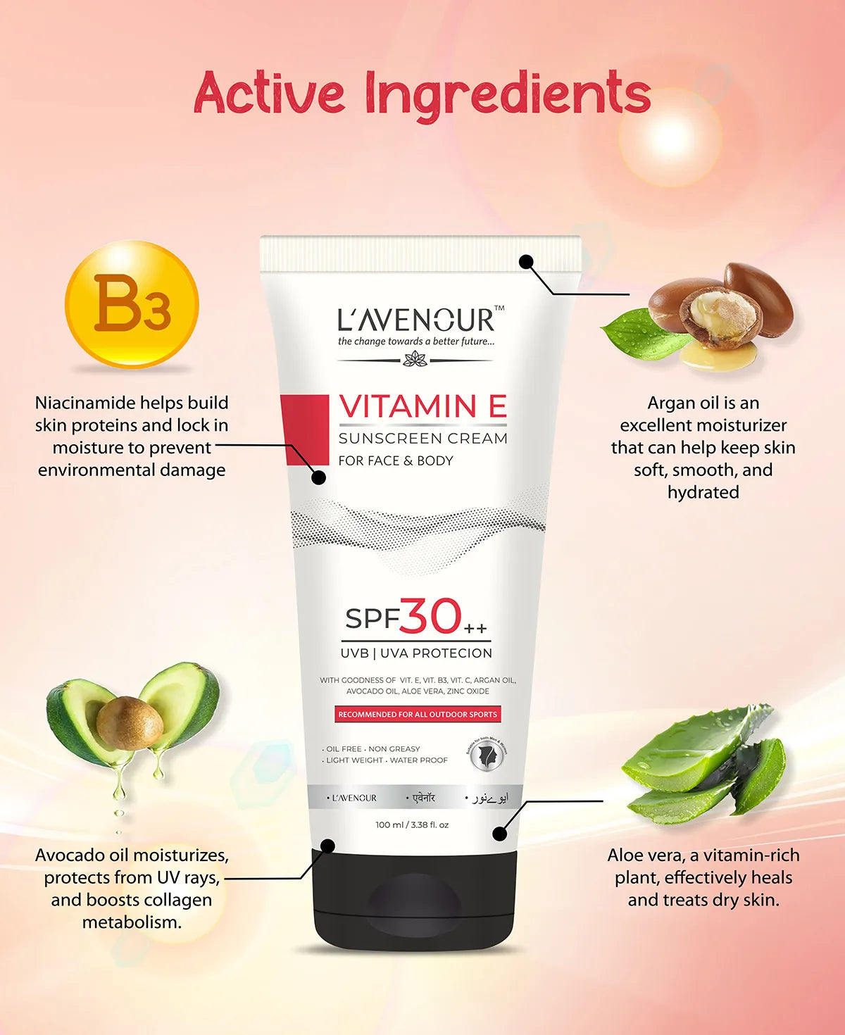 L’avenour Vitamin E Sunscreen, SPF 30 - 100 ml