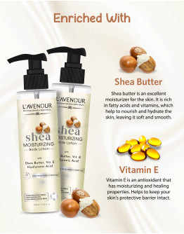 L'avenour Shea Butter Moisturizing Body Lotion | Enriched with Shea Butter, Vitamin E & Hyaluronic Acid | Moisturizer For Men & Women & All Skin Types - 200ml