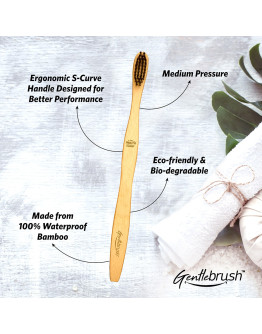 Gentlebrush - S-Curve (Medium Pressure) Premium Bamboo Toothbrush with Charcoal Activated Bristles