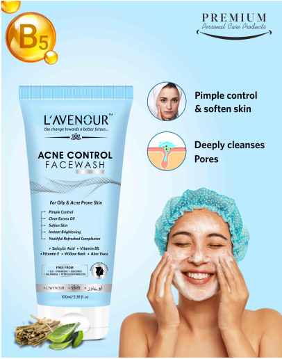 L'avenour Acne Control Face Wash with Vitamin E, B5 & Aloe Vera For Oily & Acne Prone Skin | Face Wash for Pimple Control & Clear Excess Oil - 100ml
