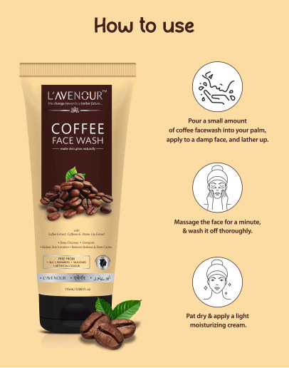 L'avenour Coffee Face Wash with Coffee Extract, Caffeine & Water Lily Extract for Deep Cleansing & Dark Circles Removal  | 115ml