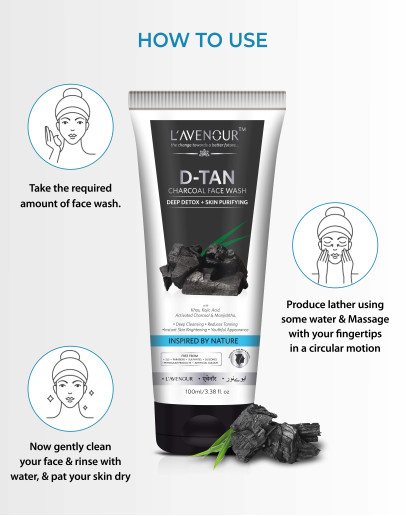 L'avenour D-Tan Charcoal Face Wash with Activated Charcoal for Deep Detoxification and Cleansed Skin - 100ml