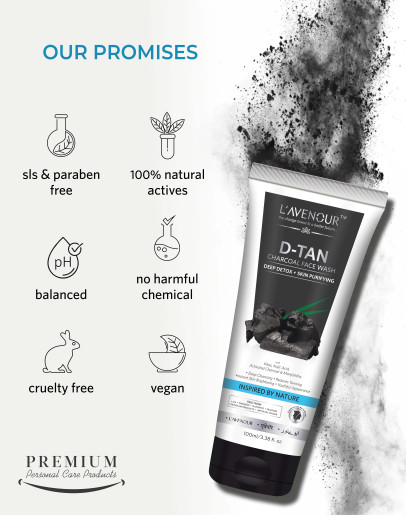 L'avenour D-Tan Charcoal Face Wash with Activated Charcoal for Deep Detoxification and Cleansed Skin - 100ml