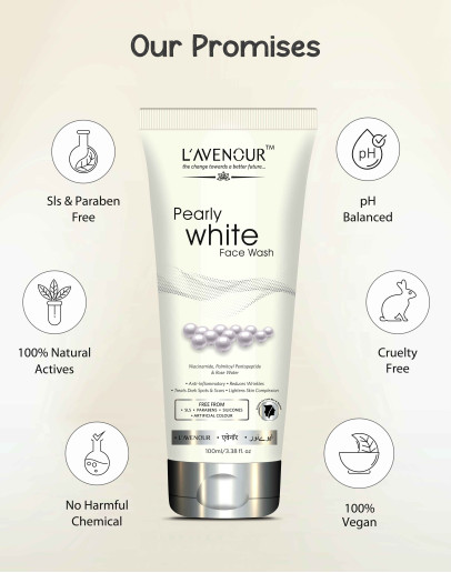 L'avenour Pearly White Face Wash for Reduce Wrinkles, Lightens Skin Complexion, Treat Dark Spots & Scars | Anti-Inflammatory & Anti-Aging Face Wash For All Skin Types, Men & Women - 100ml