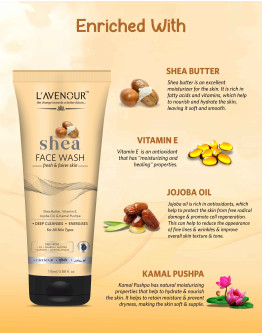 L'avenour Shea Face Wash with Shea Butter, Vitamin E, Jojoba Oil, Hyaluronic Acid & Kamal Pushpa for Fresh & Fairer Skin | For All Skin Types, Men & Women - 115ml