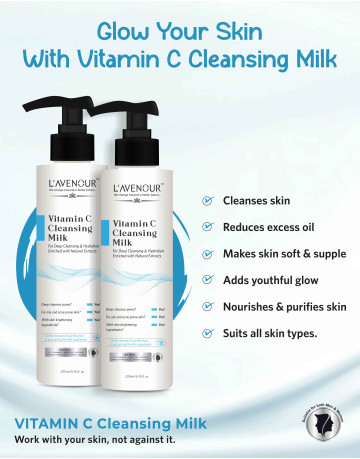 L'avenour Vitamin C Cleansing Milk for Deep Cleansing, Hydration, Soft & Glowing Skin | For All Skin Types - 200ml